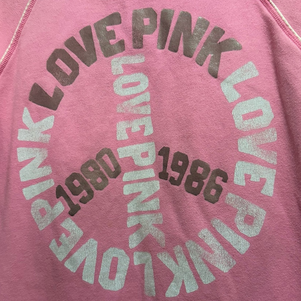 PINK Victoria's Secret Small Hoodie Graphic Sweatshirt White Peacesign Logo Y2K - Picture 4 of 15